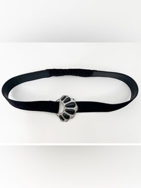 CHICO’S | Black Velvet Stretchy-Back Belt Shell Rhinestone Buckle Fits Sz. Large